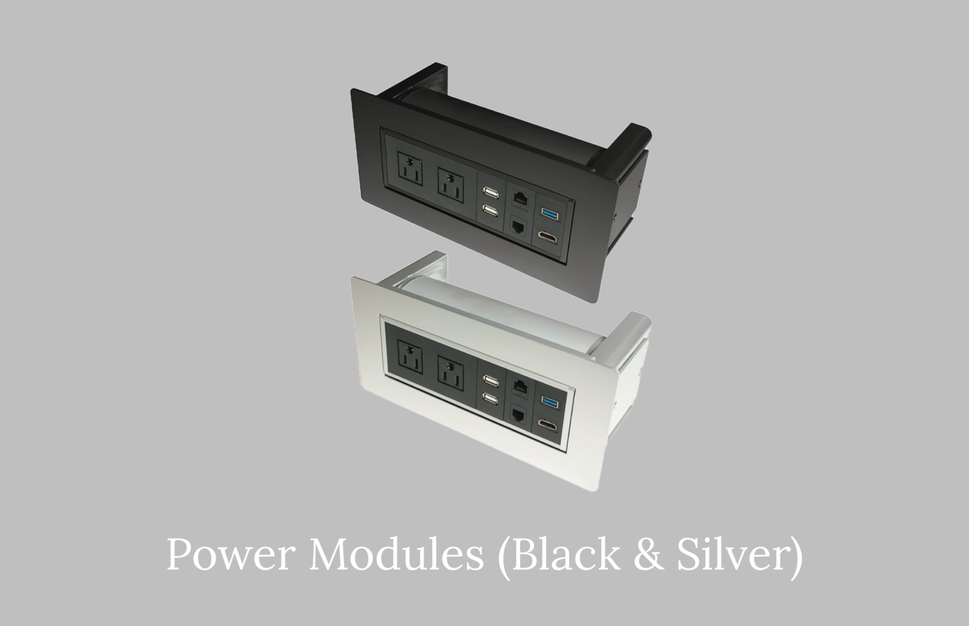 Black and Silver Table Power Modules small conference table
