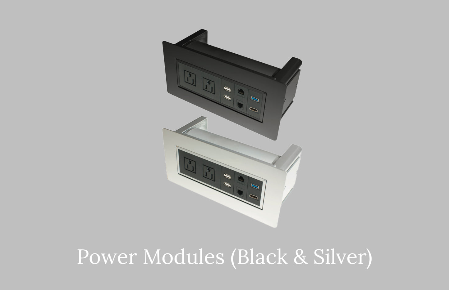 Black and Silver Table Power Modules | office conference table