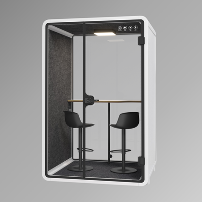 Office pod with a table and two chairs on a gray background