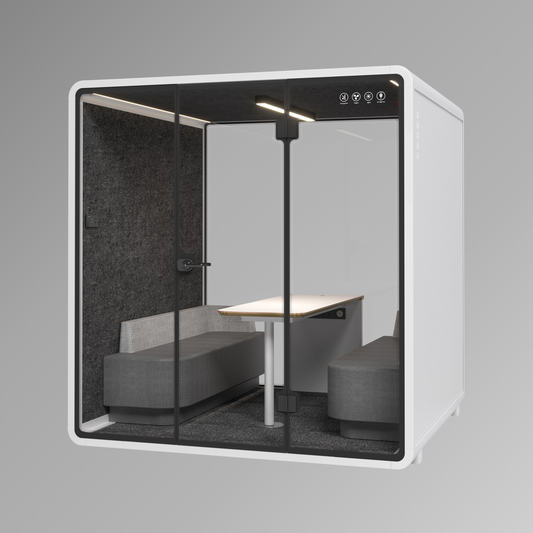 Office pod with a table and chairs on a gray background